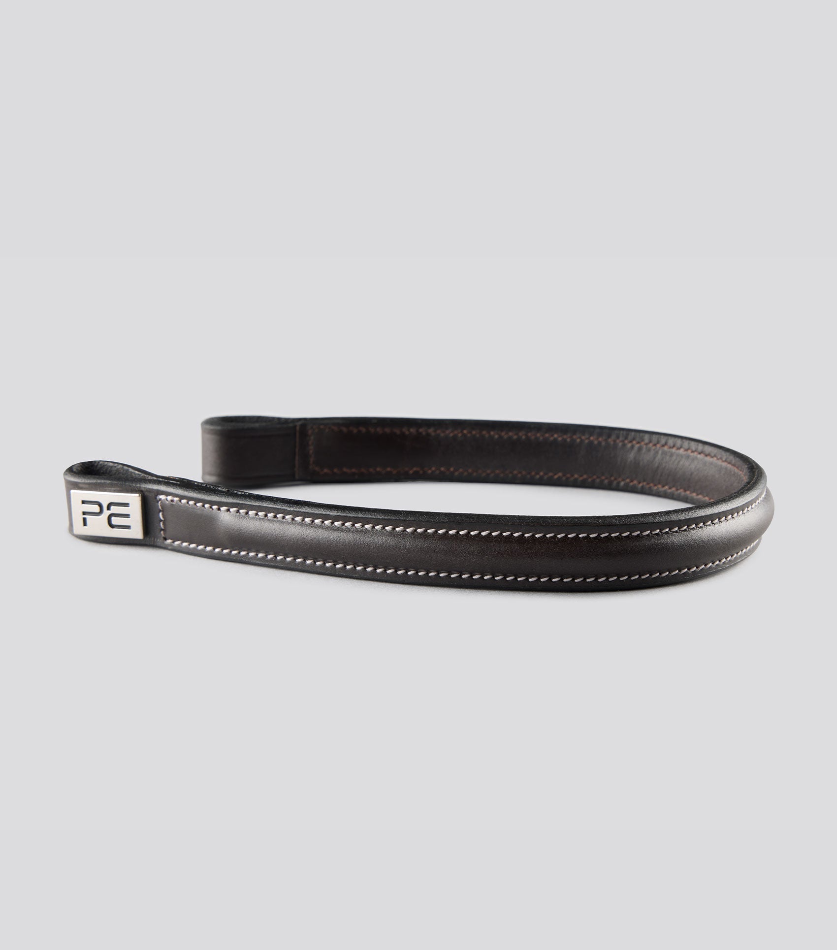 Description:Raised browband for raised jumping bridle_colour:dark havana_position:1