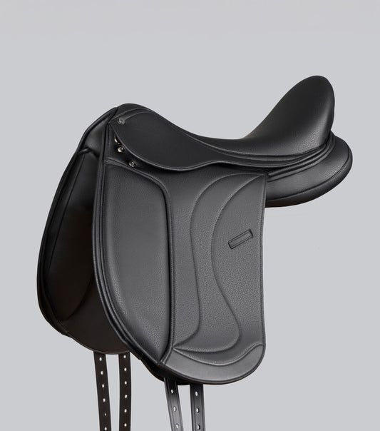 Description:Reims Syntetic Mono Flap Dressage Saddle_Colour:Black_Position:1