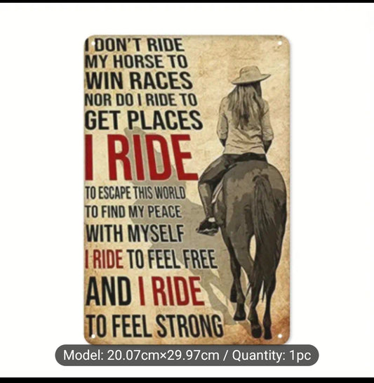 'Why I ride' metal sign (girl on horse pic)