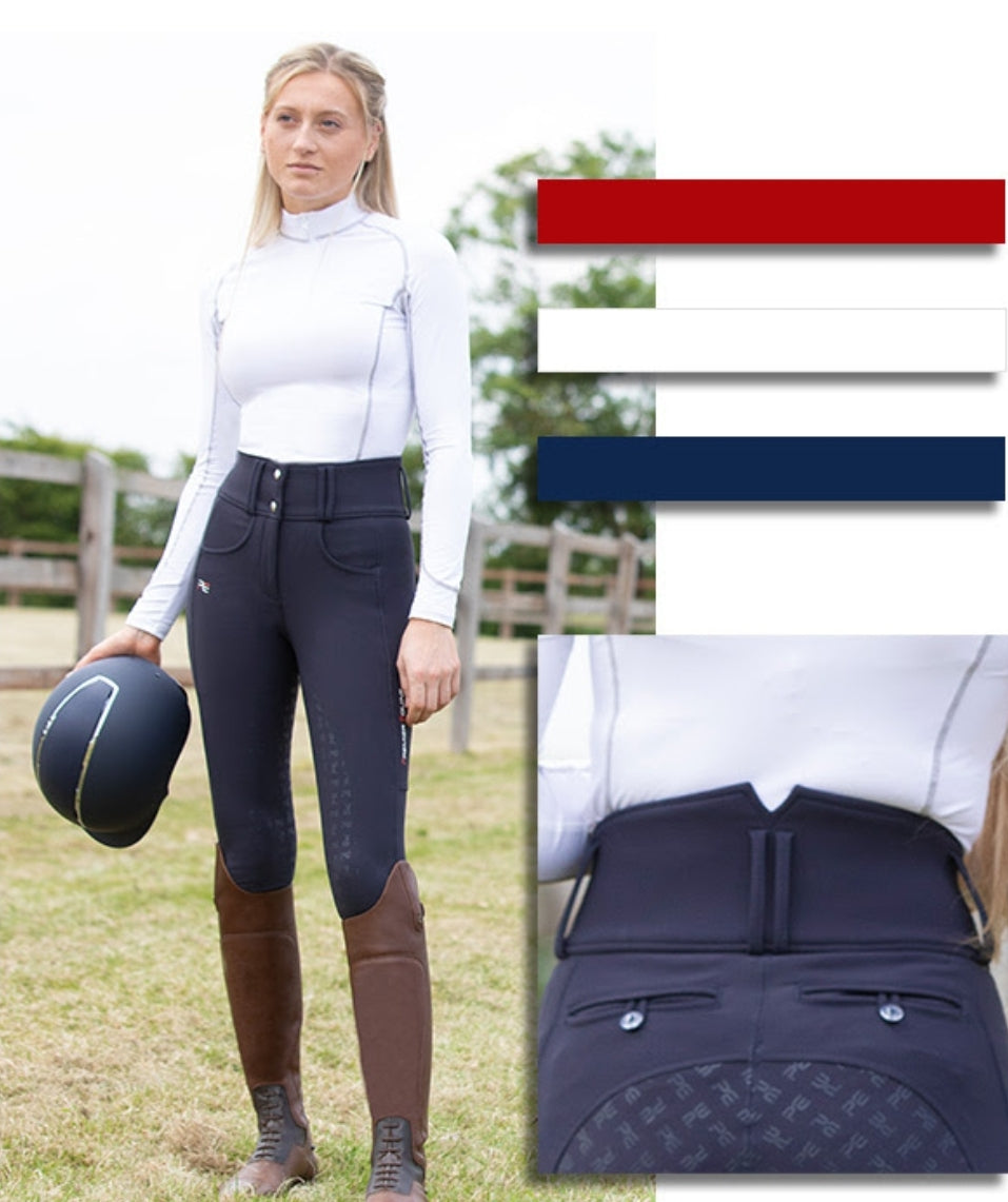 Premier Equine Coco II Ladies Gel Full Seat Riding Breeches, high waisted - grey and navy