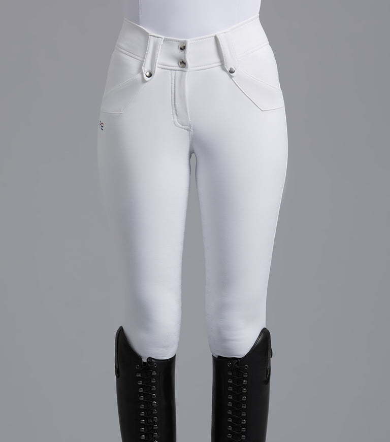 Premier Equine Torino Ladies White Full Seat Gel Riding Breeches (high waisted, water repellant) - White