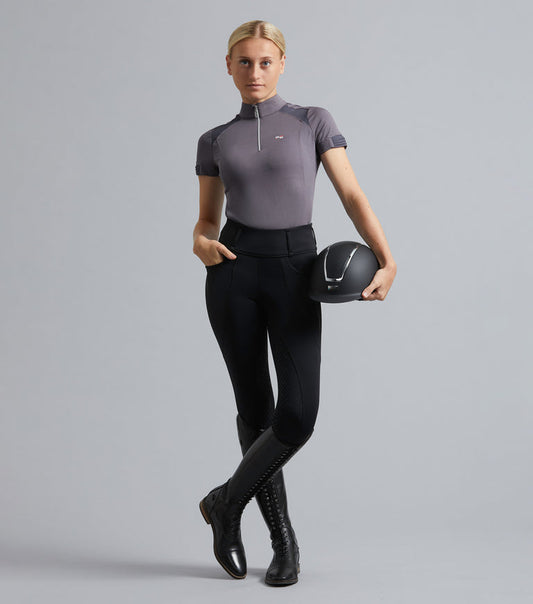 PE Ventus Ladies Full Seat Gel Riding Tights - Taupe, black