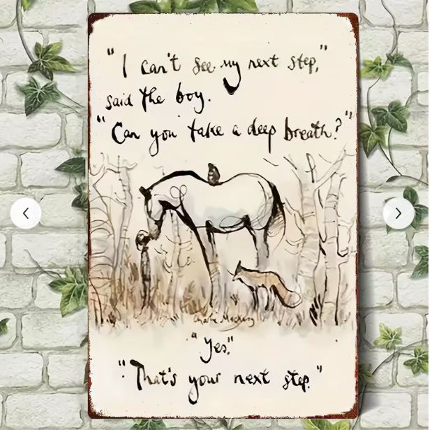 The 'boy, the fox and the horse' inspirational metal sign -  'I can't see my next step'