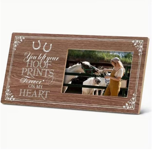 Wooden Horse Memorial Photo Frame - "You Left Your Hoof Prints Forever on My Heart"