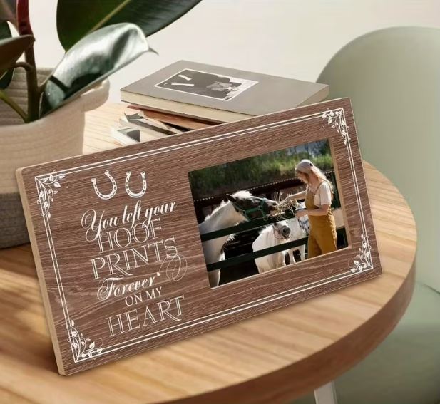 Wooden Horse Memorial Photo Frame - "You Left Your Hoof Prints Forever on My Heart"