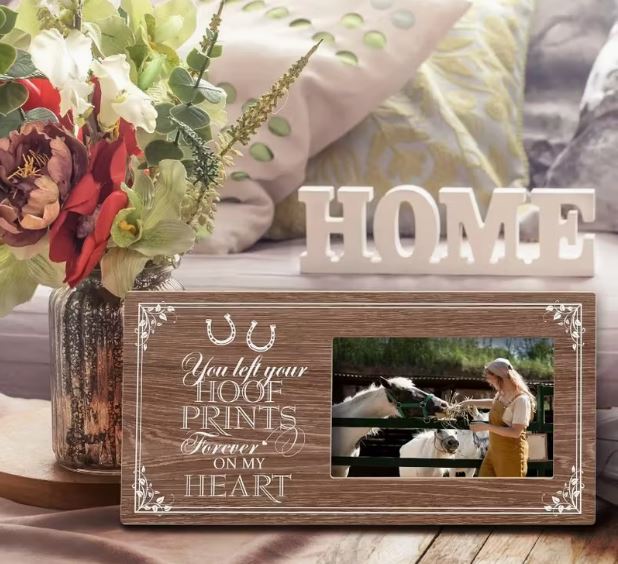 Wooden Horse Memorial Photo Frame - "You Left Your Hoof Prints Forever on My Heart"