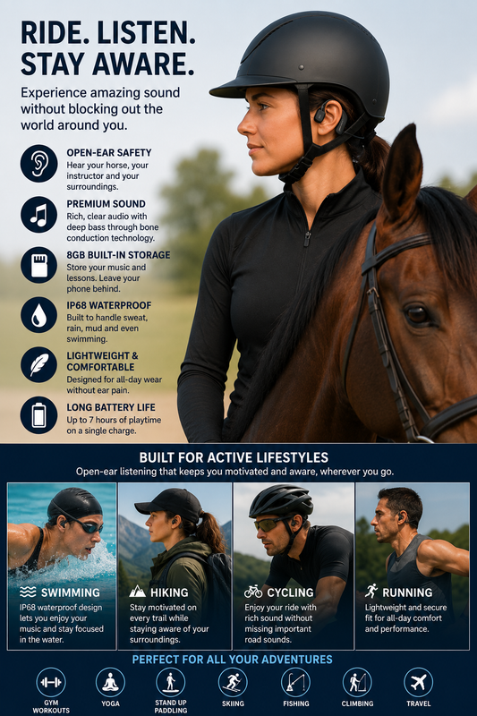 ETS Open Ear Equestrian Bone Conduction Headphones / Head Set (including 8GB storage)