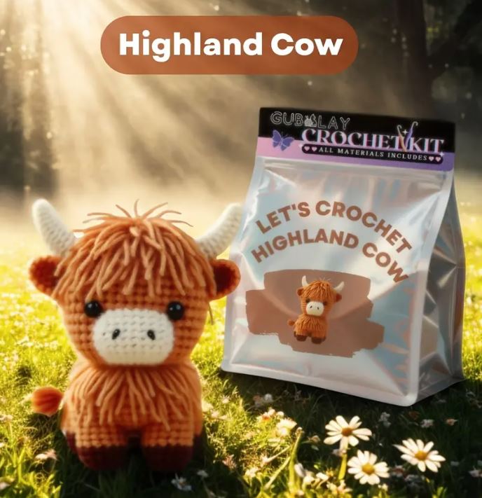 Crochet kit - brown highland cow