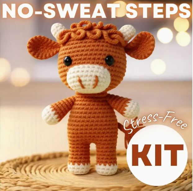 Crochet kit - brown highland cow