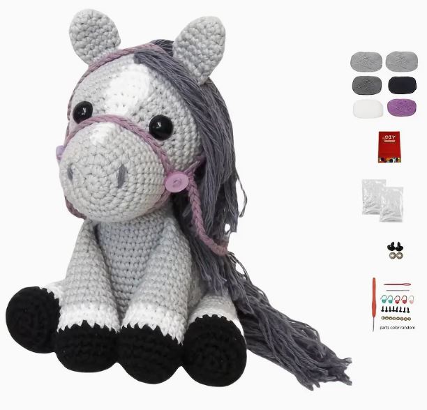 Crochet kit - cute grey pony