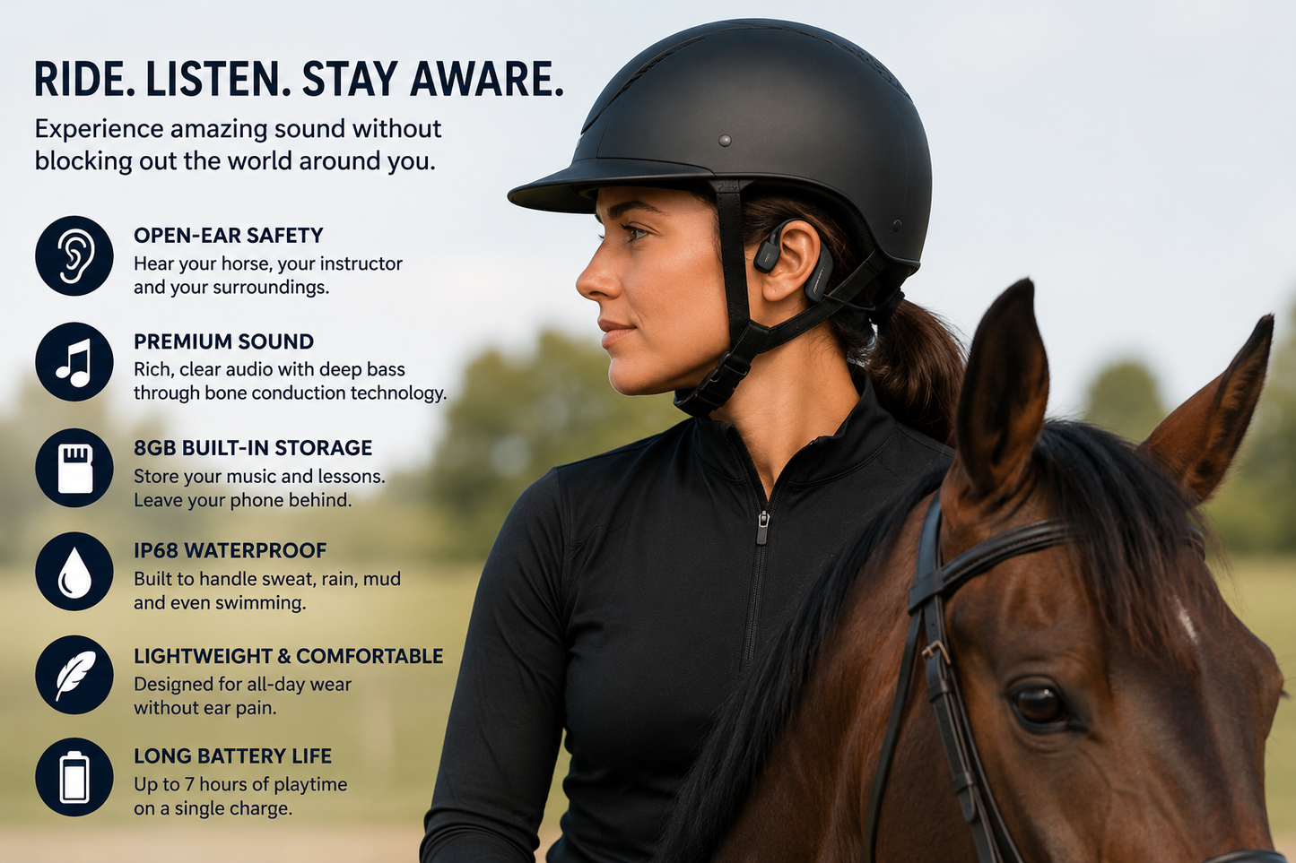 ETS Open Ear Equestrian Bone Conduction Headphones / Head Set (including 8GB storage)