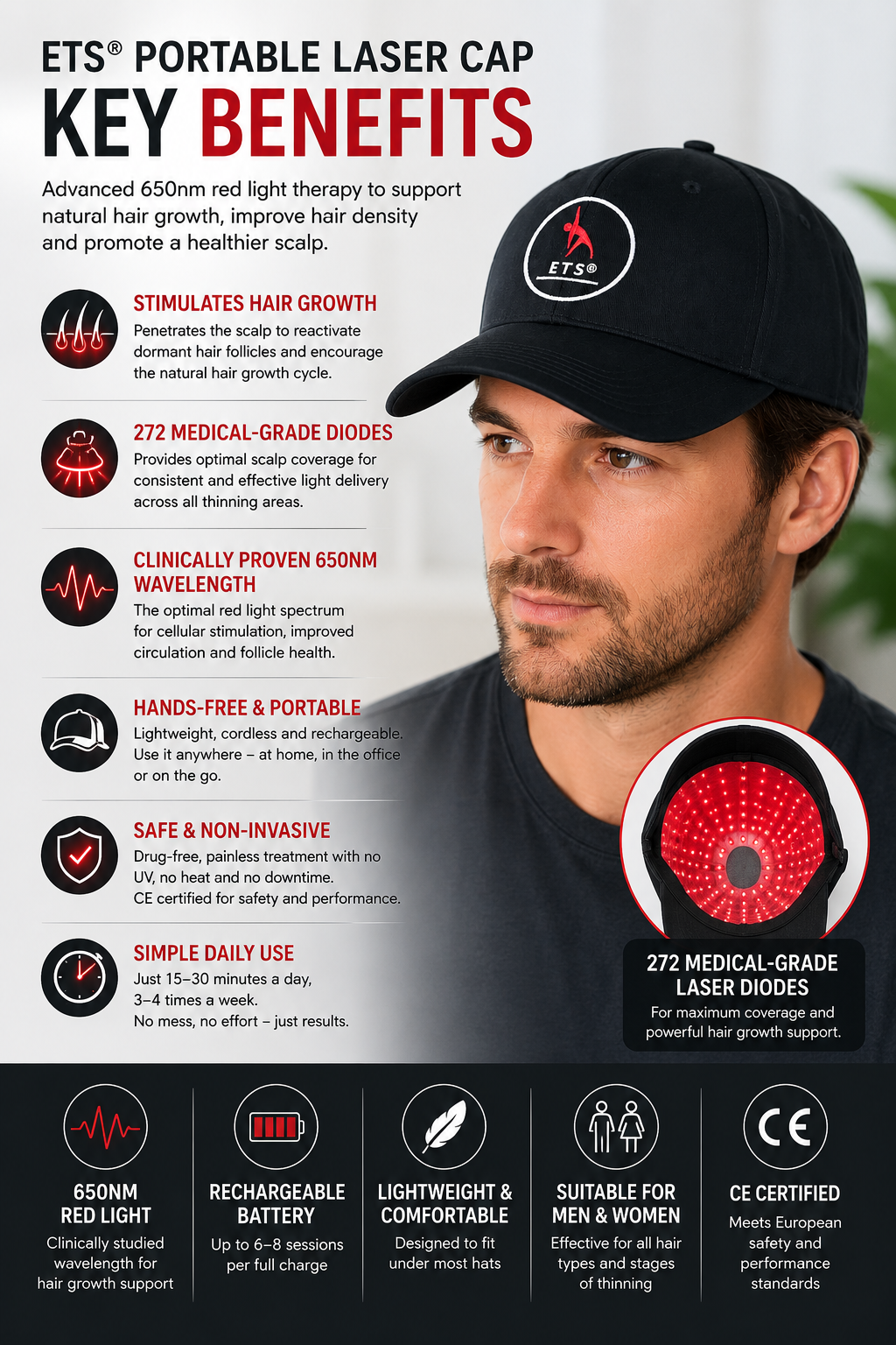 ETS Red Light Therapy Cap (infrared  lazer)