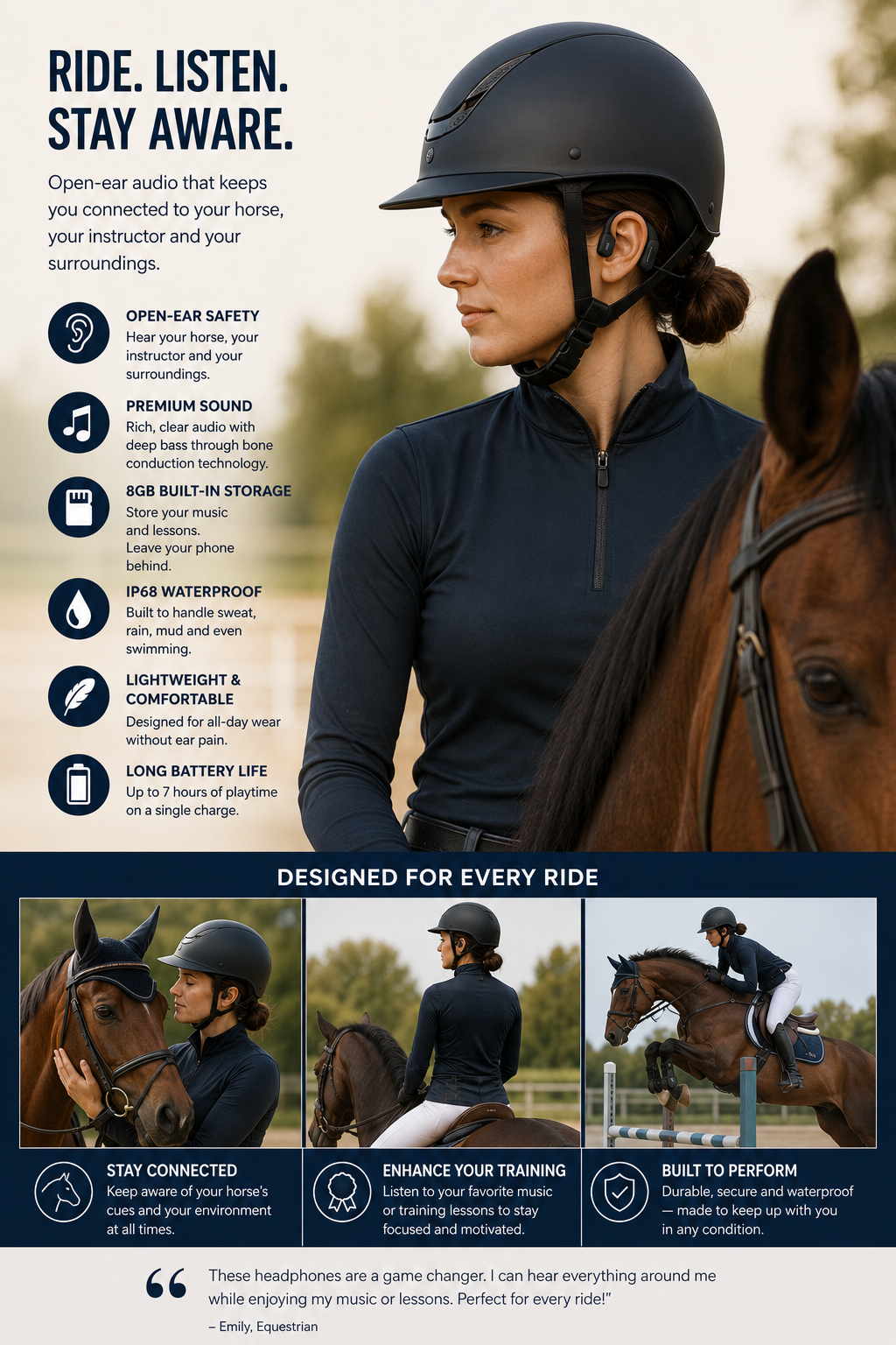 ETS Open Ear Equestrian Bone Conduction Headphones / Head Set (including 8GB storage)