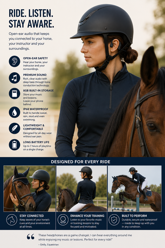 ETS Open Ear Equestrian Bone Conduction Headphones / Head Set (including 8GB storage)