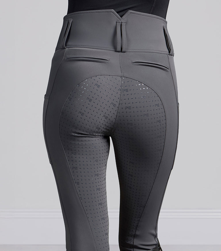 PE Coco II Ladies Gel Full Seat Riding Breeches, high waisted, phone pocket (Grey, navy or walnut)