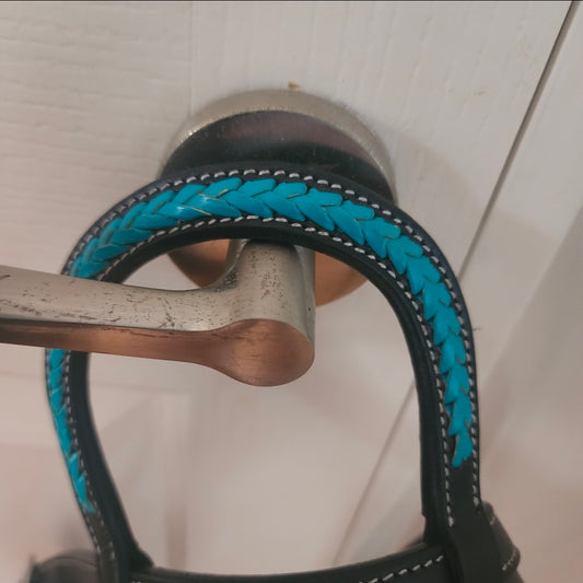 Western one ear bridle, black with turquoise detail, full size