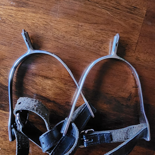 Stainless steel rowel spurs and spur straps. Pre-loved