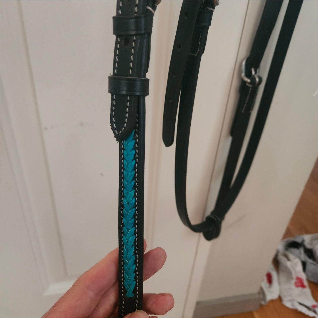 Western one ear bridle, black with turquoise detail, full size