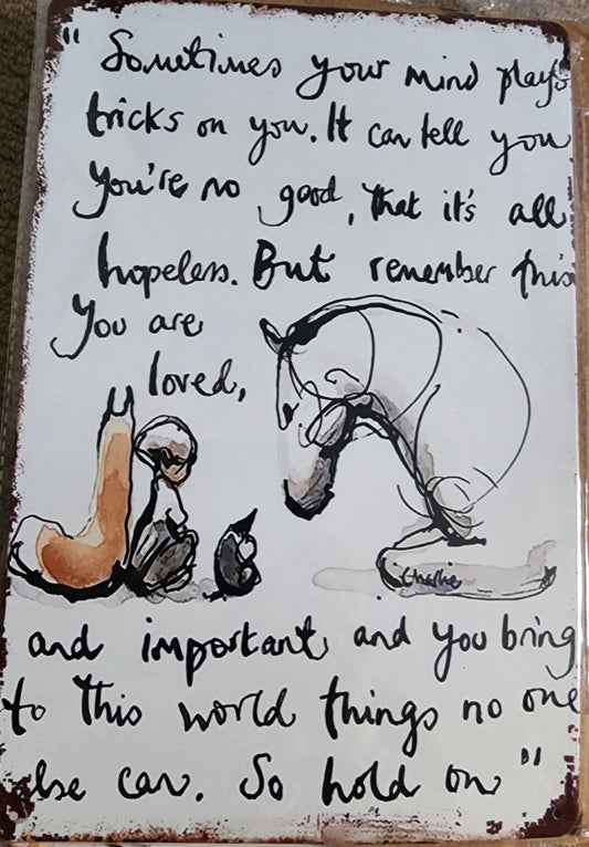 The 'boy, the fox and the horse' inspirational metal sign -  'Sometimes your mind plays tricks on you'