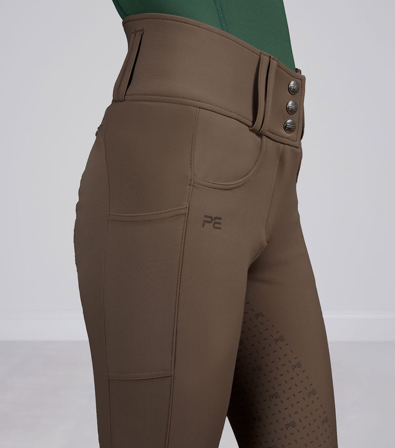 PE Coco II Ladies Gel Full Seat Riding Breeches, high waisted, phone pocket (Grey, navy or walnut)