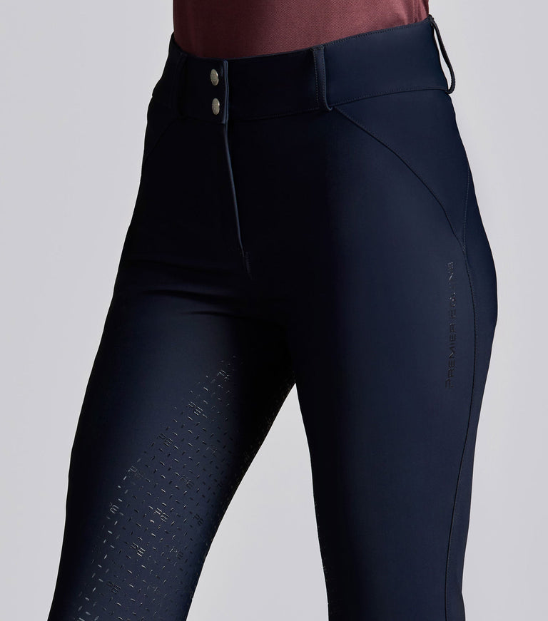 Premier Equine Amnis Womens Waterproof Gel Full Seat Riding Breeches, Navy (High Rise)