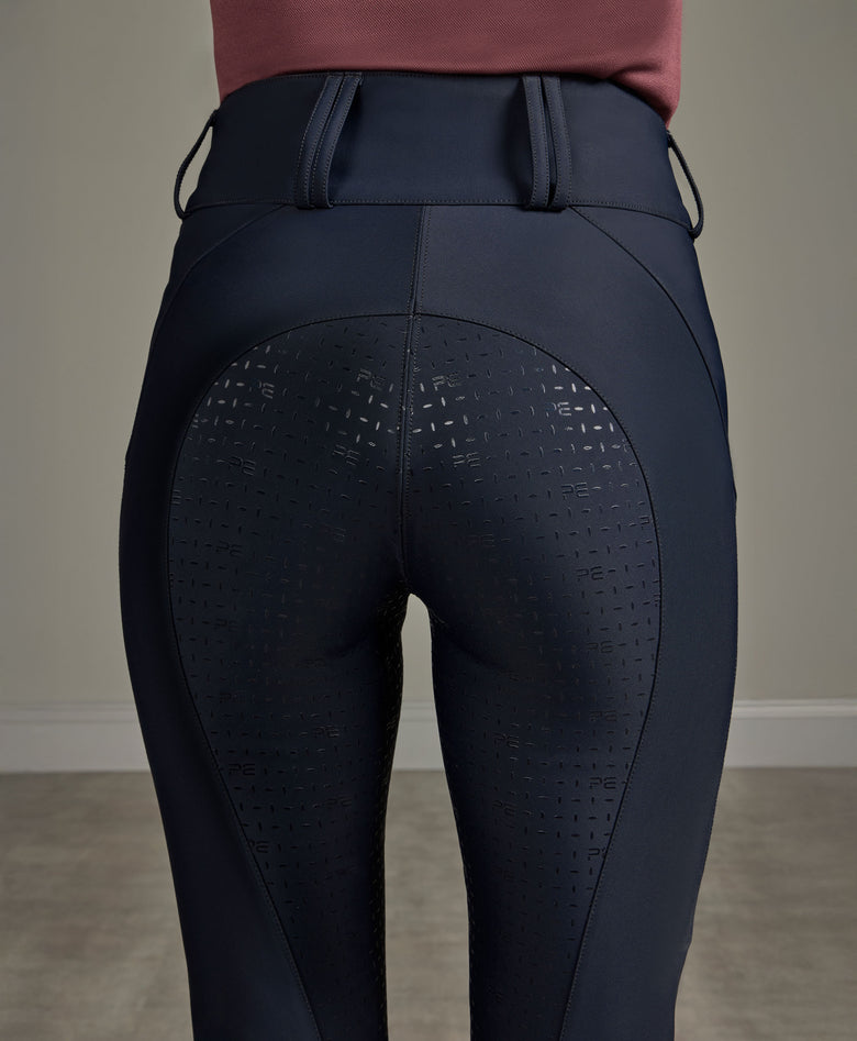 Premier Equine Amnis Womens Waterproof Gel Full Seat Riding Breeches, Navy (High Rise)