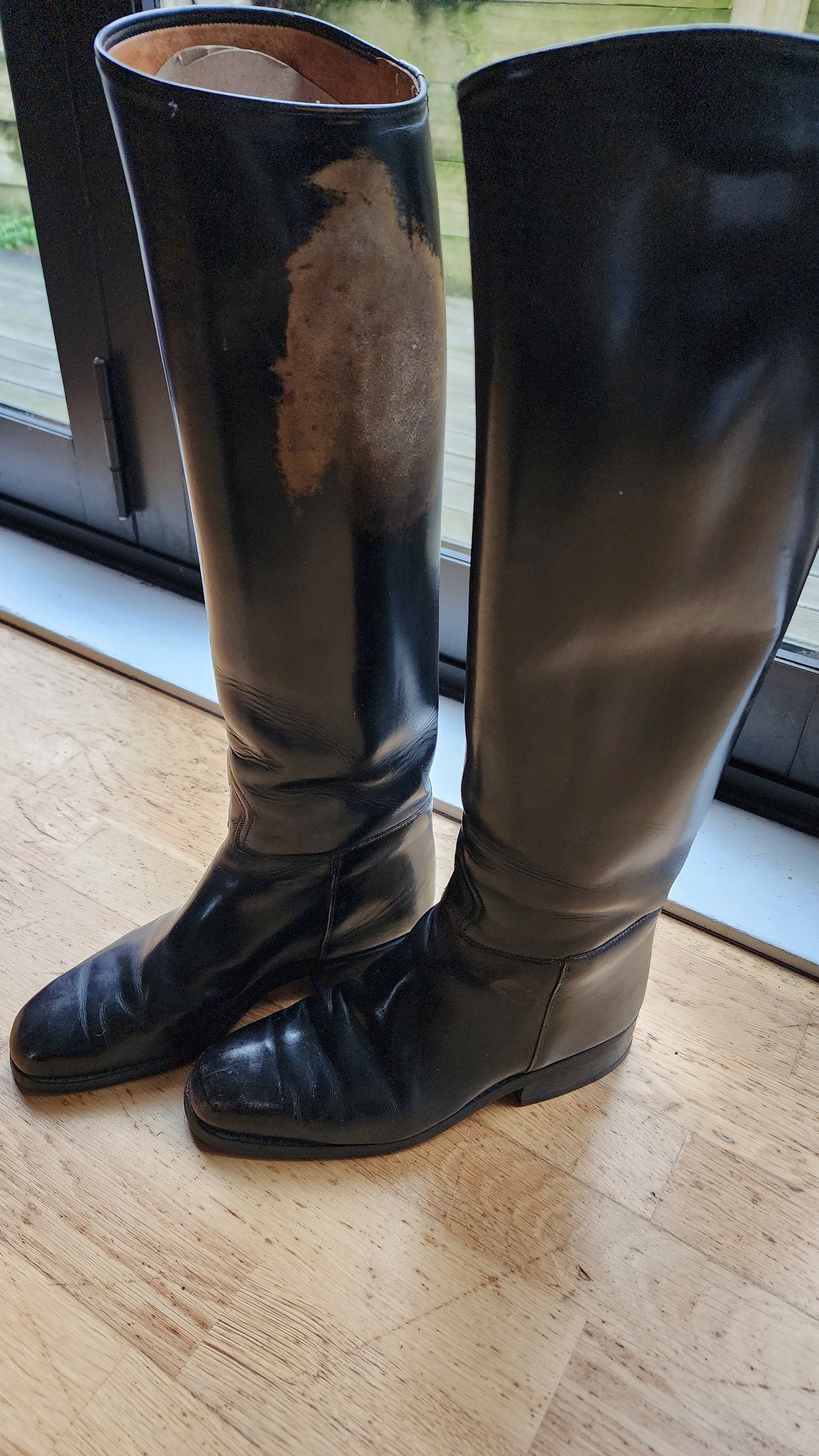 Konigs black long leather dressage / Showing riding boots size 38. Pre loved
