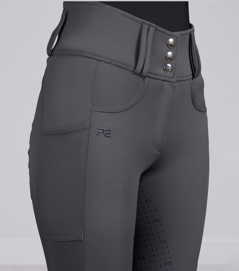PE Coco II Ladies Gel Full Seat Riding Breeches, high waisted, phone pocket (Grey, navy or walnut)