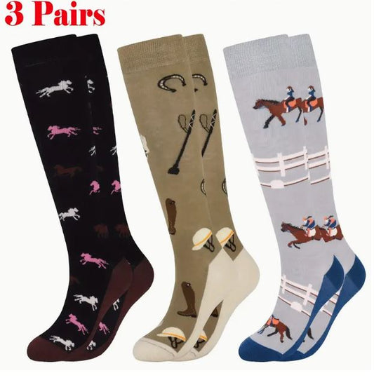ETS Long riding socks with horsey print - 3 pairs