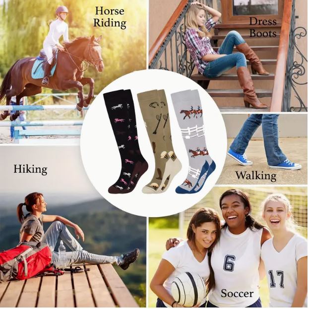 ETS Long riding socks with horsey print - 3 pairs