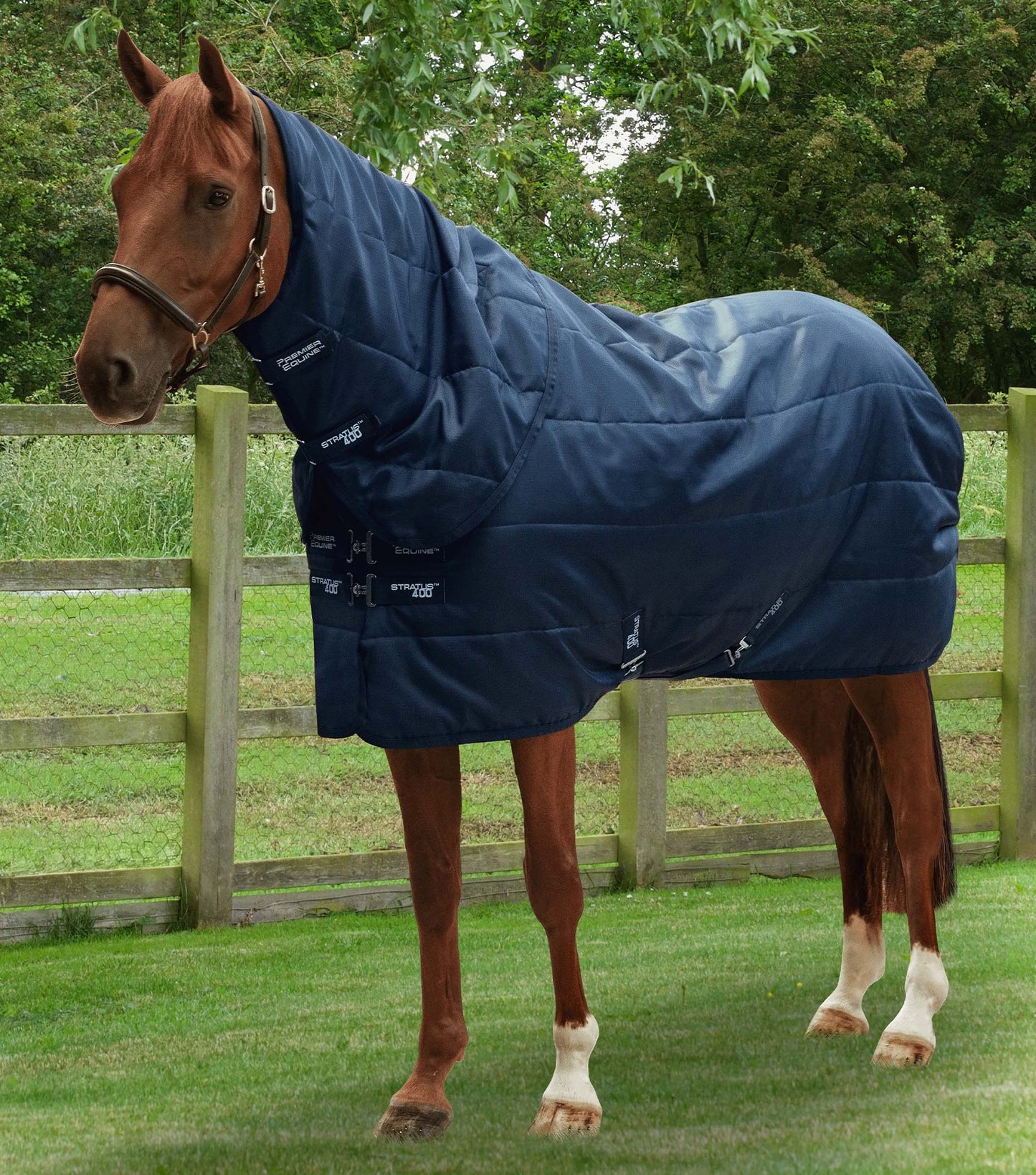 Description:Stratus 400g Stable Rug with Neck Cover_Colour:Navy_Position:1