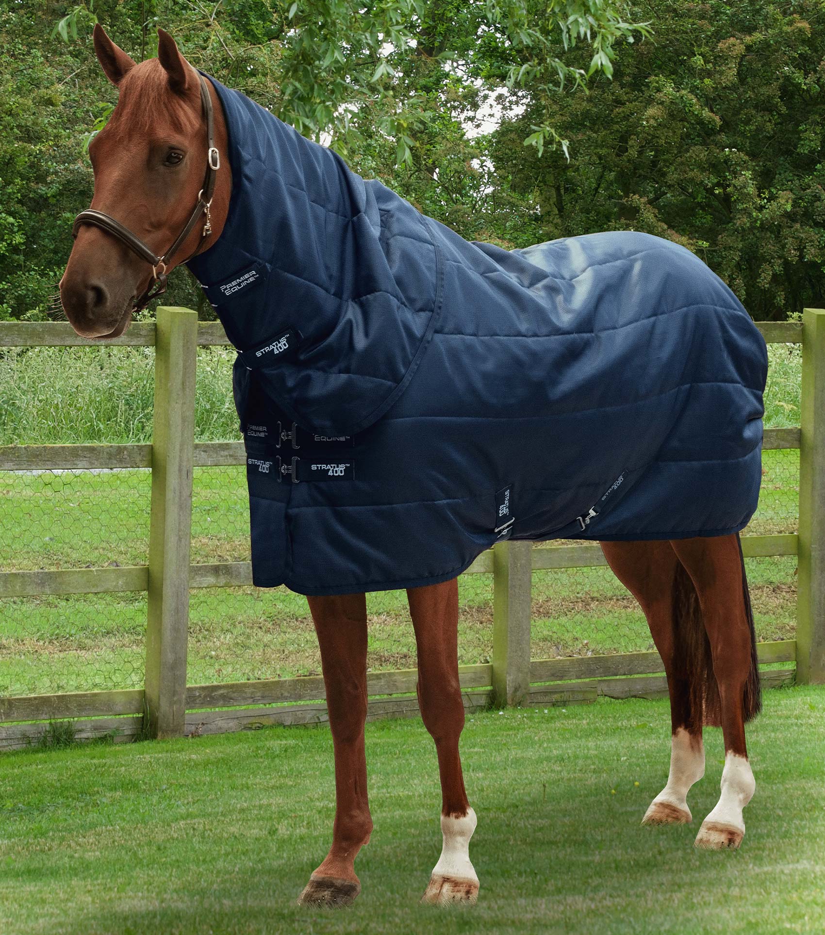 Description:Stratus 400g Stable Rug with Neck Cover_Colour:Navy_Position:1