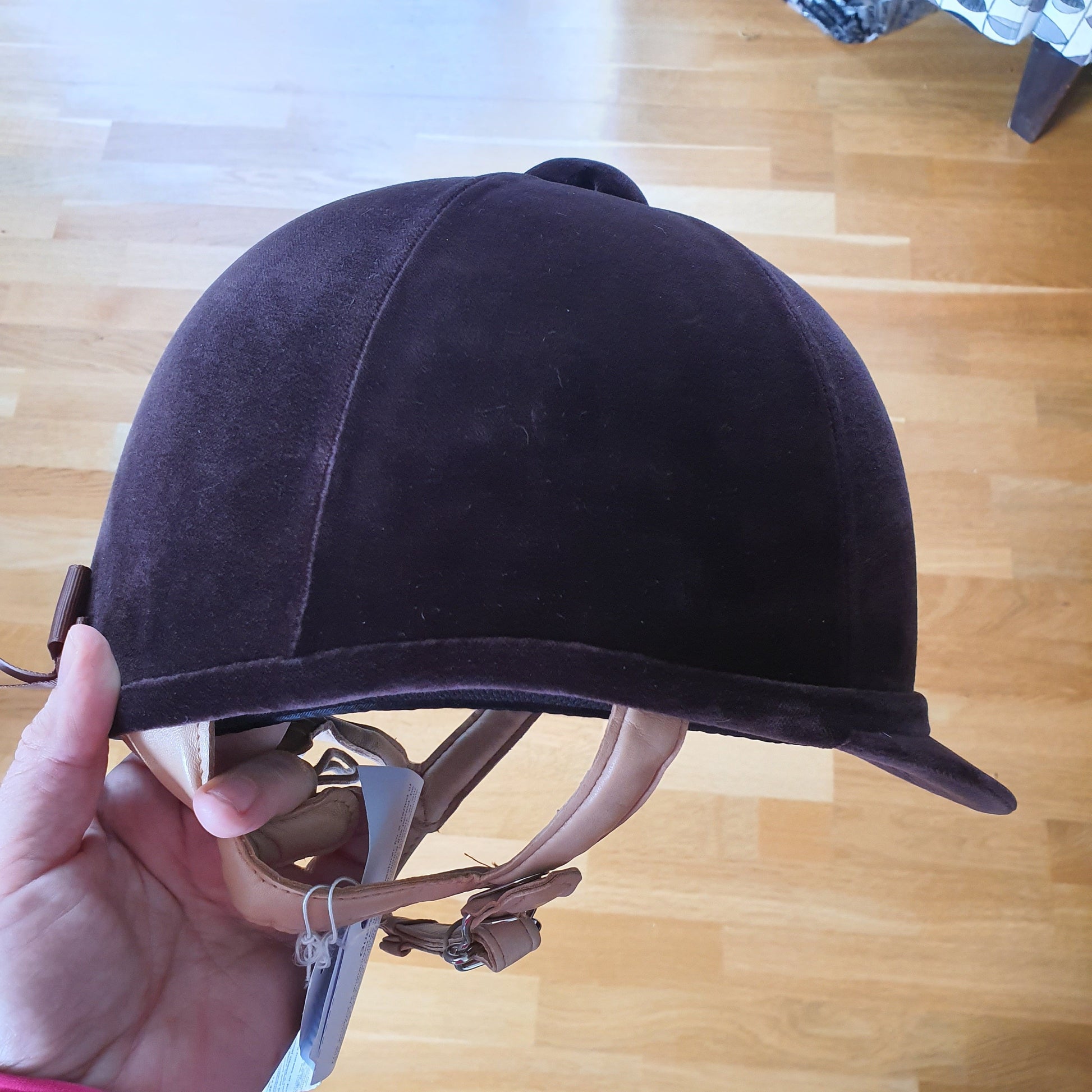 Charles Owen brown velvet Fian helmet,  size 58, brand new! - Robyn's Tack Room 