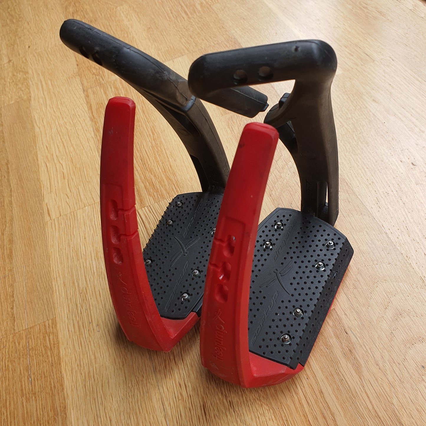 FreeJump red and black soft up Pro stirrups - Robyn's Tack Room 