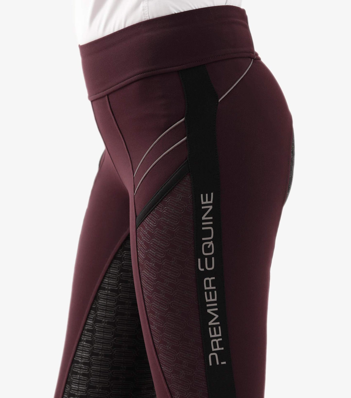 Premier Equine Astrid Girls Full Seat Gel Pull On Riding Tights (Wine)
