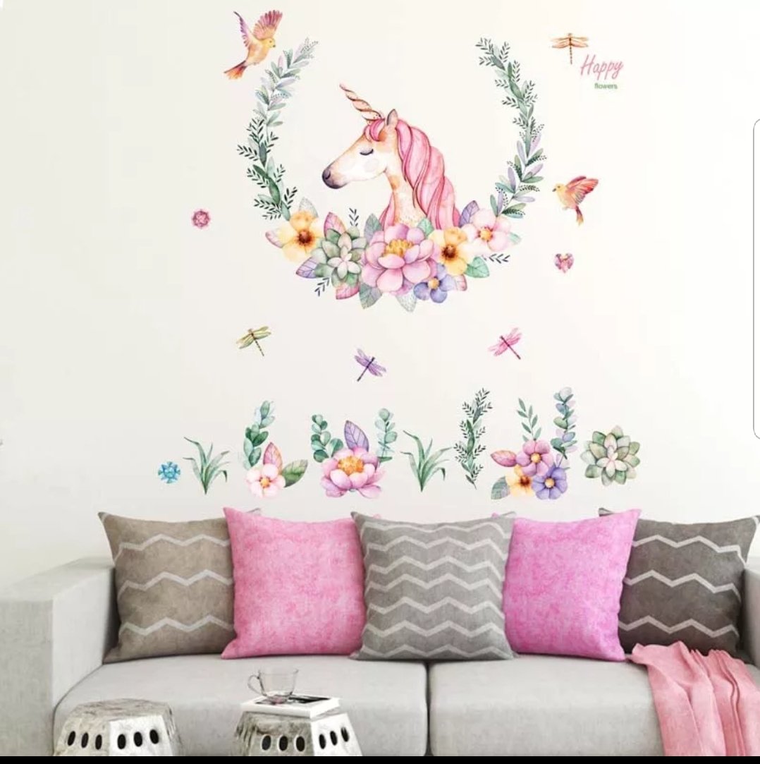 Vinyl PVC sticker wall art 'unicorn in flowers' - Robyn's Tack Room 