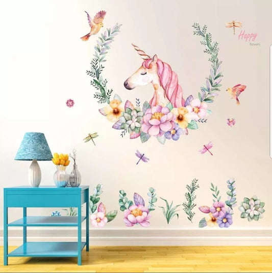Vinyl PVC sticker wall art 'unicorn in flowers' - Robyn's Tack Room 