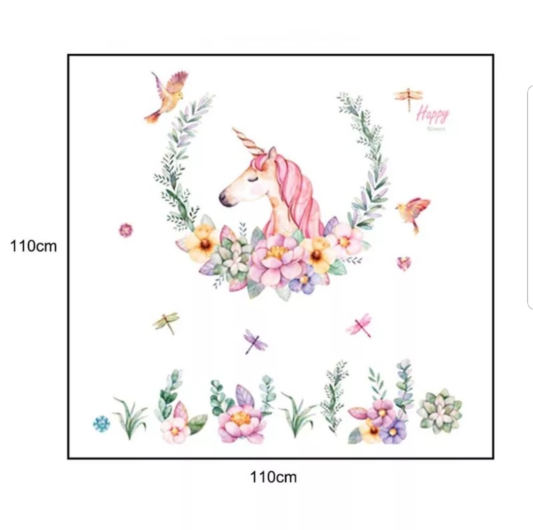 Vinyl PVC sticker wall art 'unicorn in flowers' - Robyn's Tack Room 