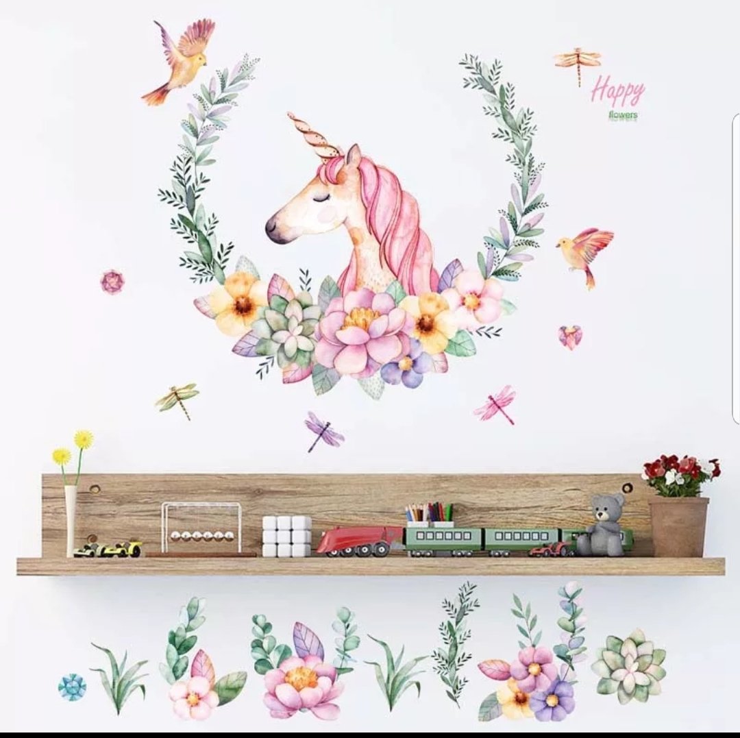 Vinyl PVC sticker wall art 'unicorn in flowers' - Robyn's Tack Room 