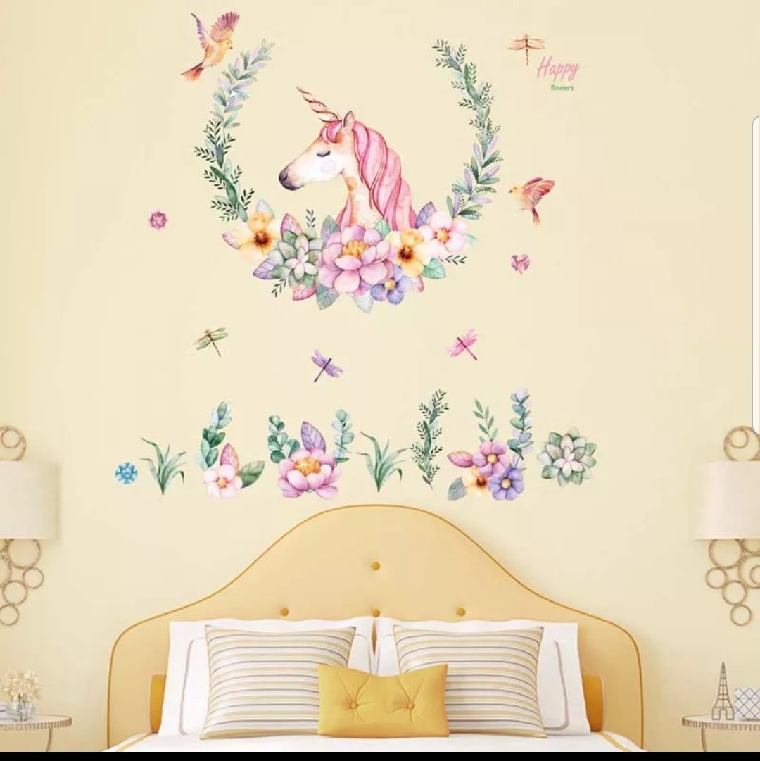 Vinyl PVC sticker wall art 'unicorn in flowers' - Robyn's Tack Room 