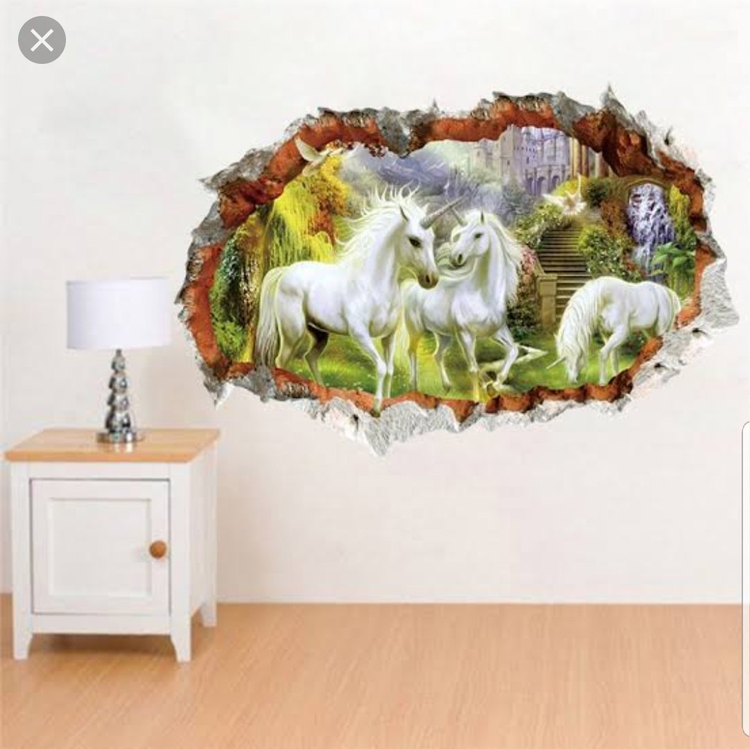 Vinyl PVC sticker wall art '3d unicorns through hole in the wall' - Robyn's Tack Room 