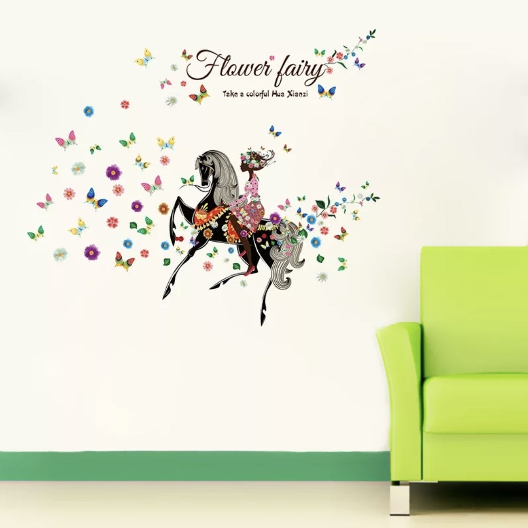 Vinyl PVC sticker wall art 'Beautiful Flower Horse Fairy'