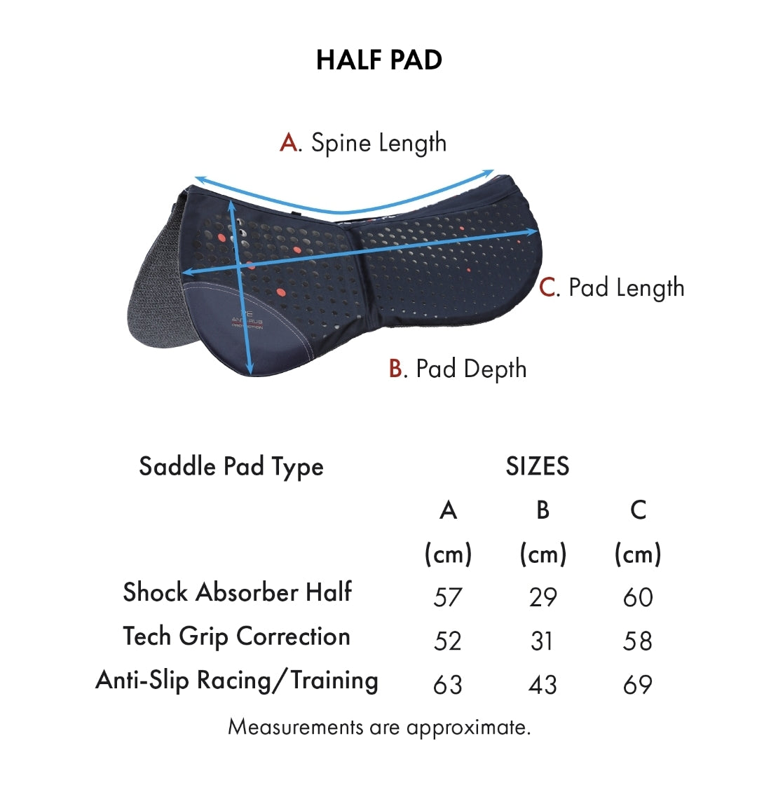 Premier Equine Tech Grip Pro Anti-Slip Correction Saddle Half Pad with shims
