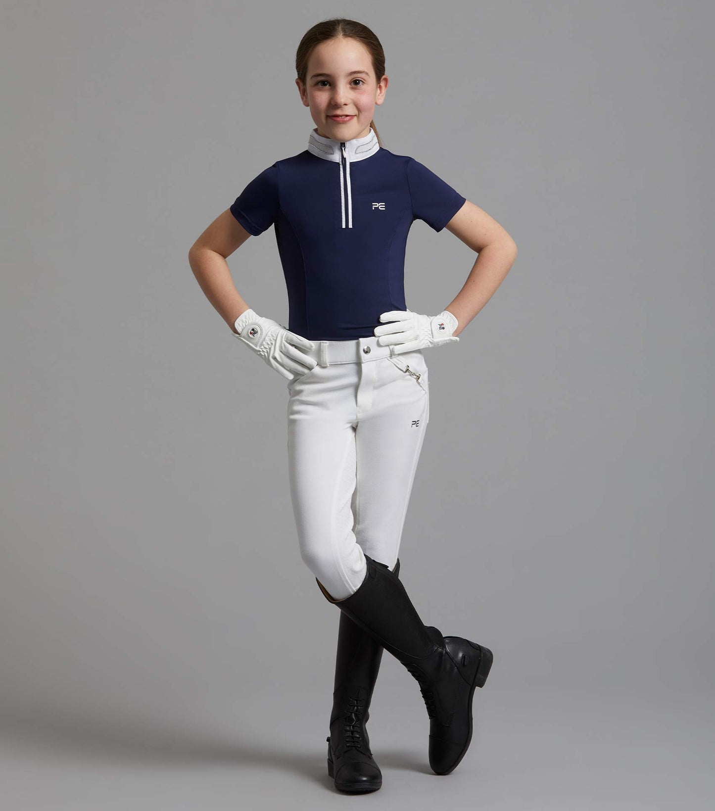 Premier Equine Maria Girls Diamanté Show Shirt (navy)